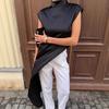 Asymmetrical design black satin dress women's spring and summer simple stacking medium and long vest skirt