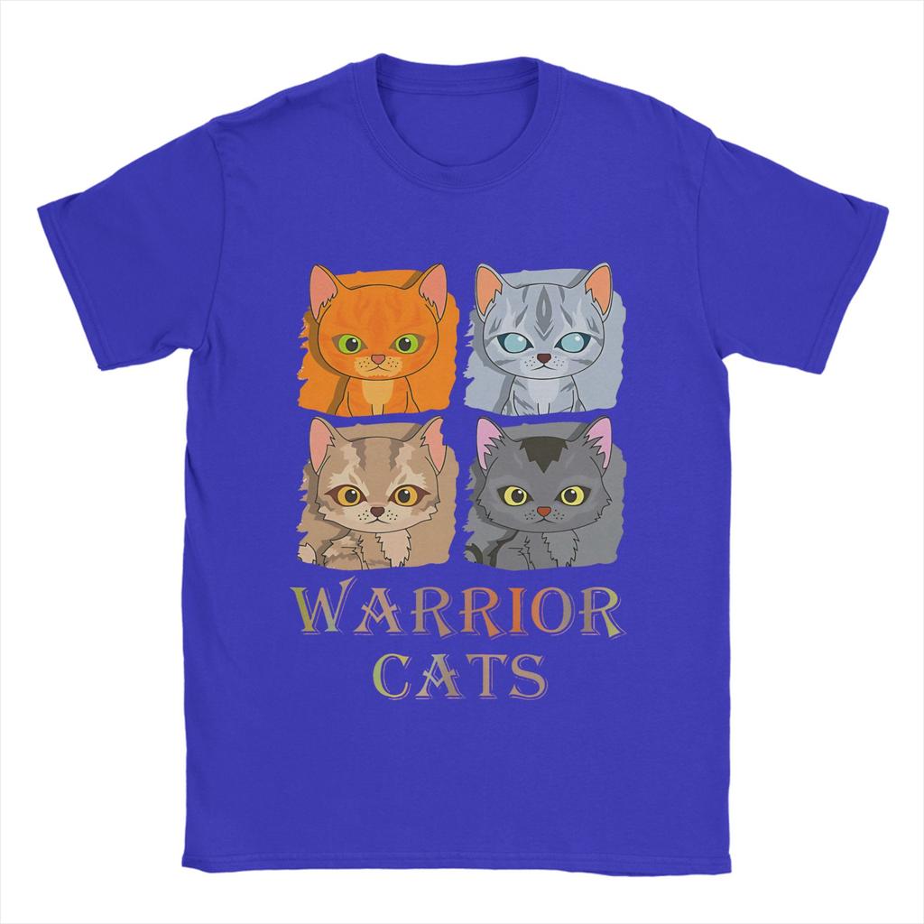 Guerrier Félin Loisirs Quatre Chatons T-shirts Unisexe Col Rond 100% Coton T-shirt Chat Samouraï Manches Courtes T-shirt Vêtements Grandes Tailles