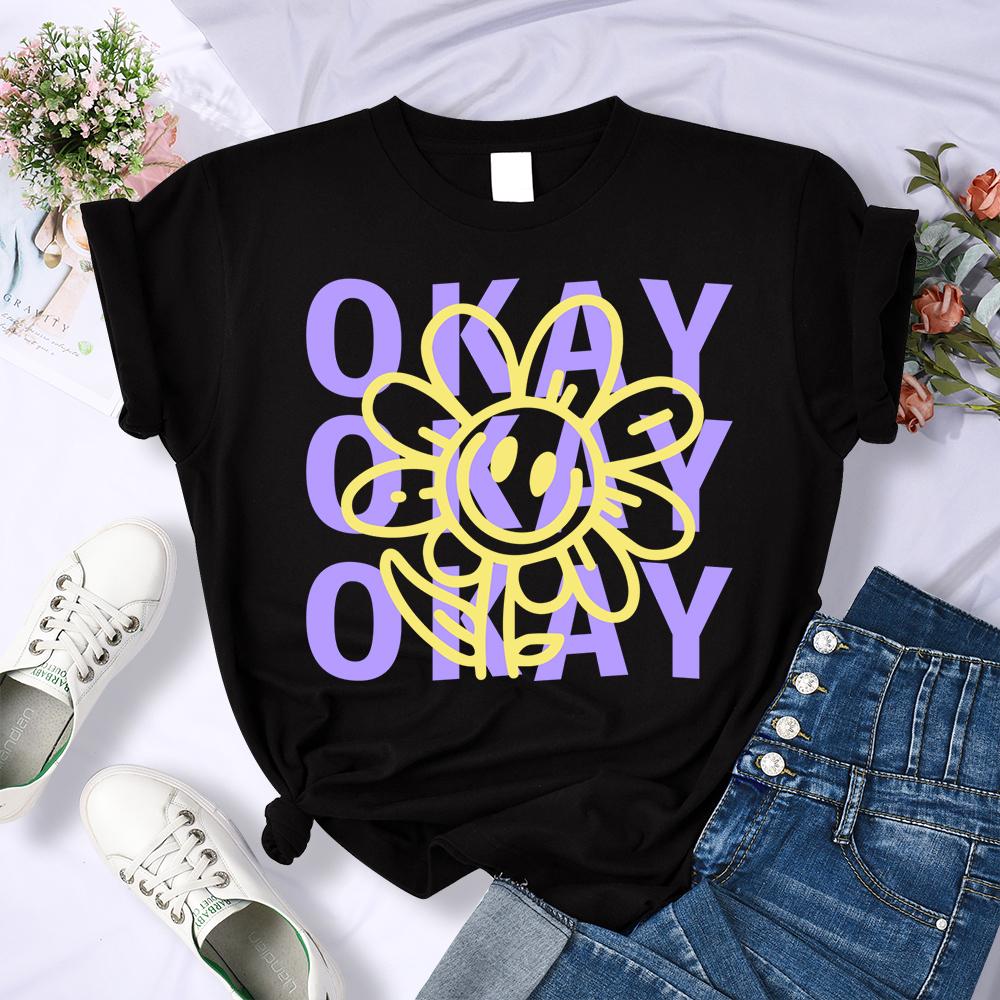 Okay Happy Expression Design Summer 3D Printing T-Shirt Womens Sport Breathable Short Sleeve Casual O-Neck Streetwear Summer Hip Hop Tee Tops
