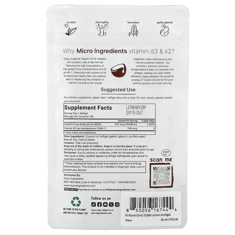Vitamin D3 & K2, 180 Softgels