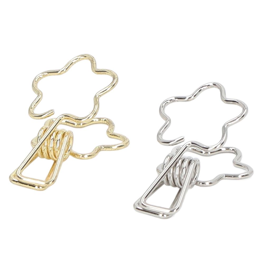 100pcs Binder Clips Gold Silver Flower Shape Metal Hollowed Long Tail Clips Paper Clamps for Office Document