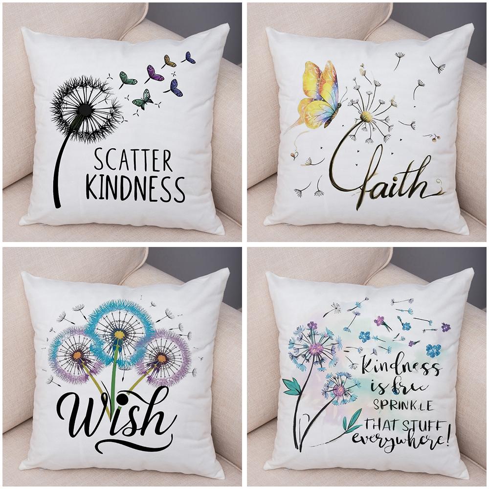 Faith Hope Love Pillowcase Double Print Hummingbird Dandelion Cushion Cover Soft Plush Enjoy Little Things Pillowcase for Sofa