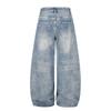 Womens Baggy Wide Leg Jeans Streetwear Distressed Rhinestone Denim Pants Slimming Flared Trousers