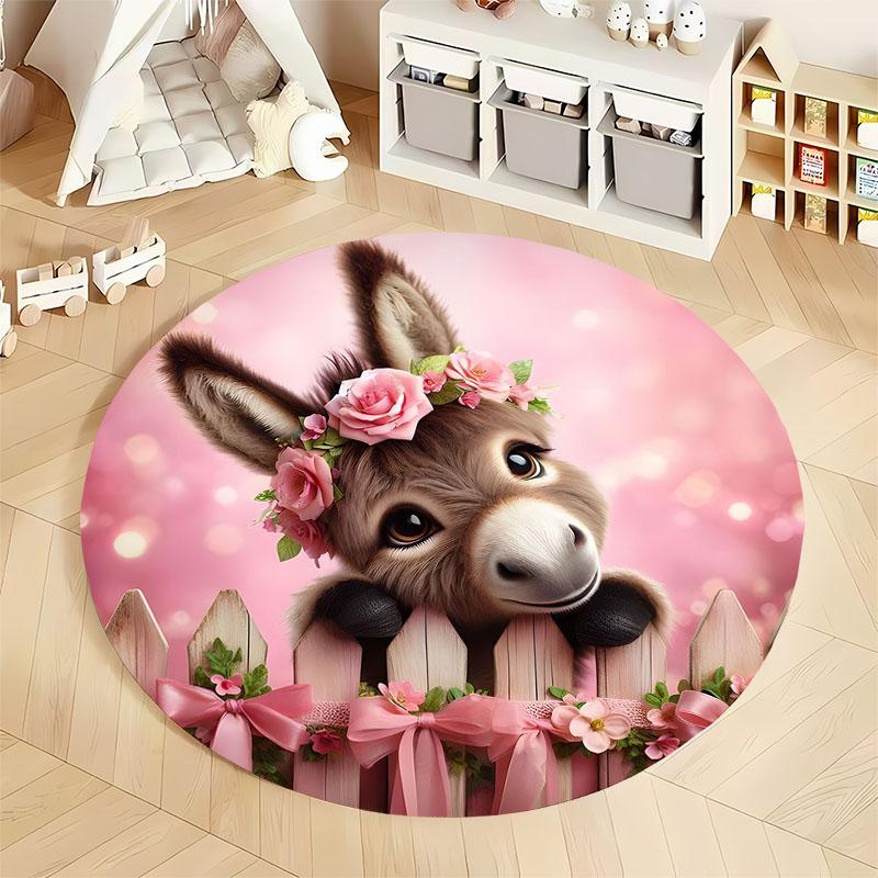 Charmant Âne avec des Fleurs Tapis de Salle de Jeux pour Enfants tapis rond pour la maison le canapé la chambre, cadeau