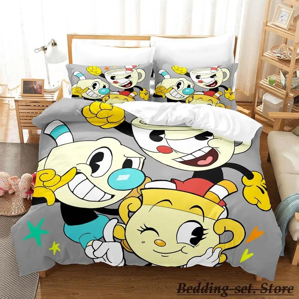 Kawaii Cuphead Mugman Beddengoed Set Eenpersoons Twin Volledig Queen King Size Bedset Volwassene Kind Slaapkamer Dekbedovertrek Sets Anime Spel Bed