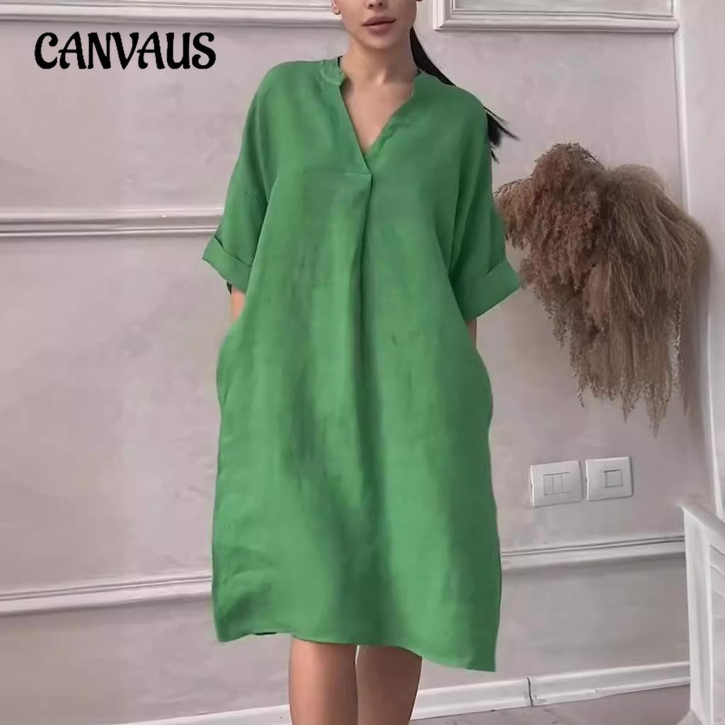 Summer Women's Dress Plus Size Solid Colour Casual V-Neck Elegant Long Dresses