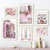 Paris Cherry Blossoms Rose Pavilion Bicycle Wall Art Canvas Painting Posters & Prints Hotel Cafe Pictures for Living Room Decor