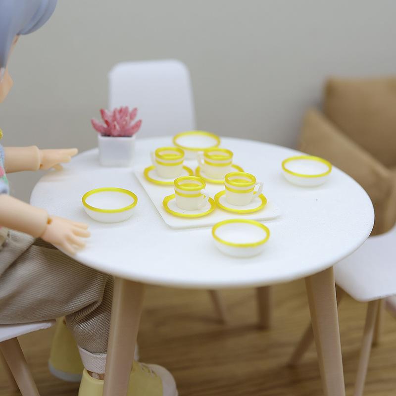 13Pcs Kitchen Toys Dollhouse Trays Plates Cups Doll Simulated Mini Food Dishes Tableware Miniature Doll House Accessories
