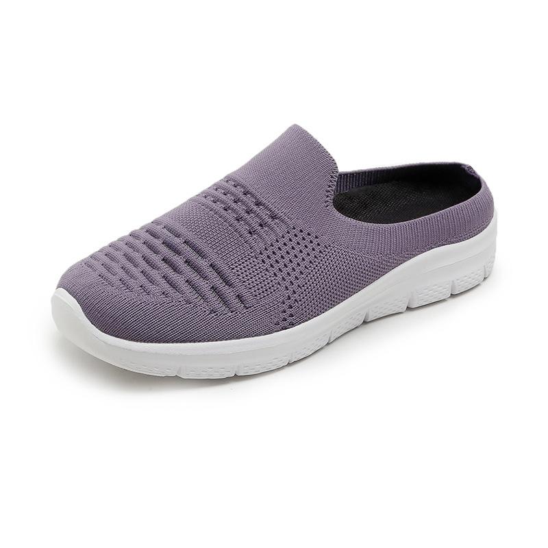 

Женские туфли без каблука, повседневная обувь 2024 года, однопедальные, на плоской подошве, полутапочки из плетеной ткани, лето, 43 ярда, полуподнос 35 фиолетовый