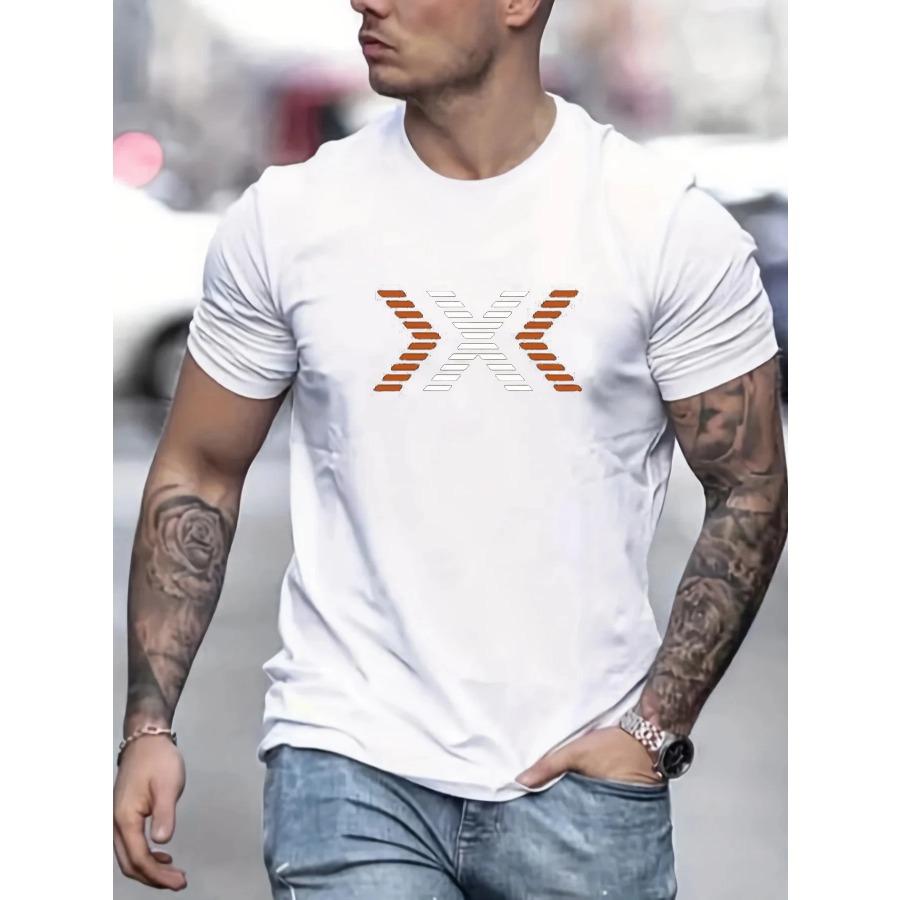 Men's Summer 100% Cotton Fashion Pattern Printed Loose Large Casual Round Neck Short Sleeve T-shirt Casual Letter Pattern Tops