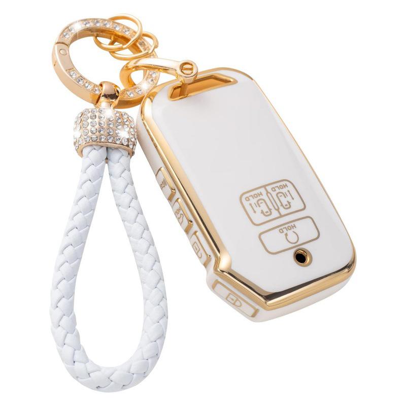 Gold-Rimmed Car Key Set with Diamond Ring Pendant Key Chain