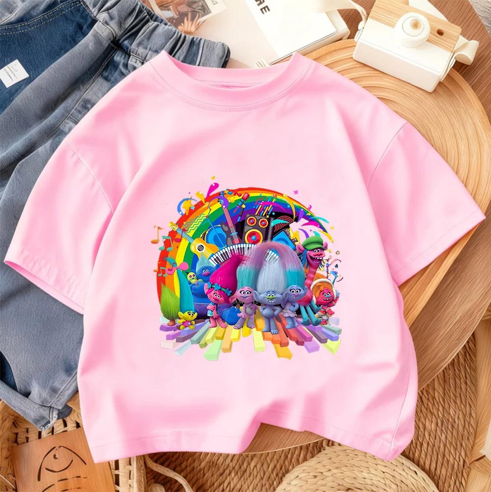 Summer Crew Neck T Shirt For Boys Girls Casual Daily Wear Trolls Cute Kawaii Cartoon Fashion Street Style 3-14Y 110