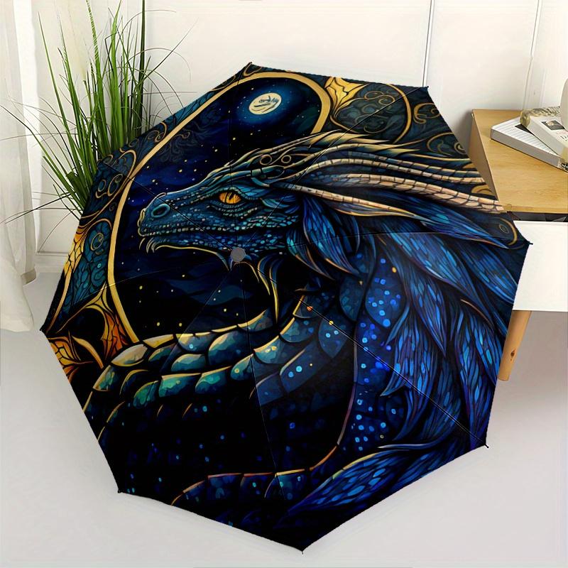 1pc Blue Dragon's Nightly Guardian Automatic Opening and Closing Umbrella, Lightweight 3-Fold, With Cute Cartoon Characters, Suitable for Home, Outdoo