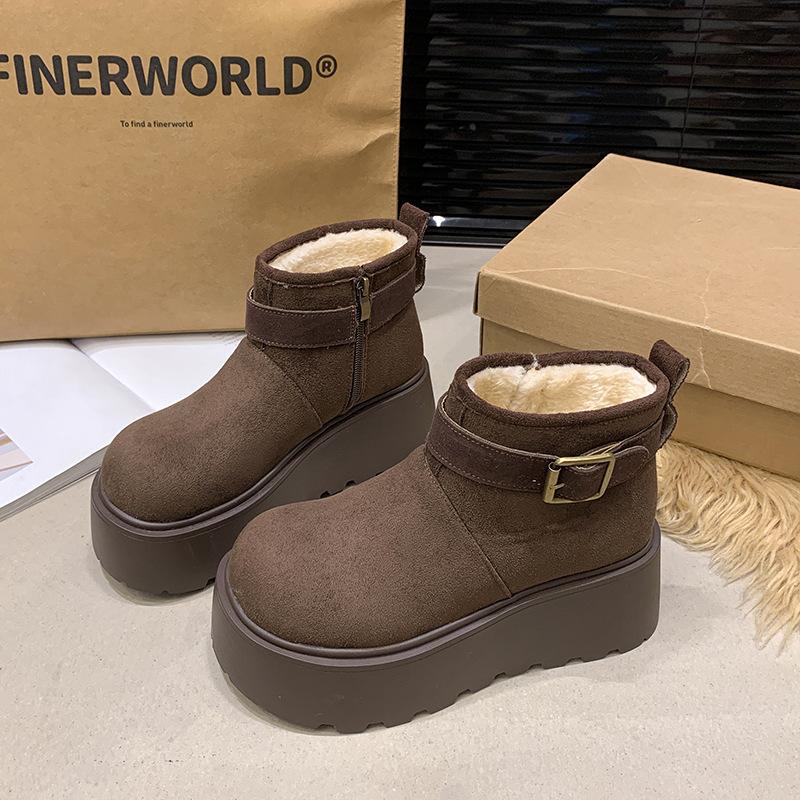 Cm Thick-soled Heightening Small Martin Boots Women's Short Boots Piled and Thickened Warm Snow Boots Cotton Shoes