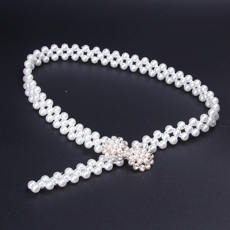 Rhinestone Pearl Waist Chain Women'S Elastic Waist Seal Women'S Decoration Elastic Woven Belt Dress Decoration