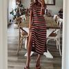 Women's Dress Short-sleeved V-neck Loose Striped Print Slit Long Dress