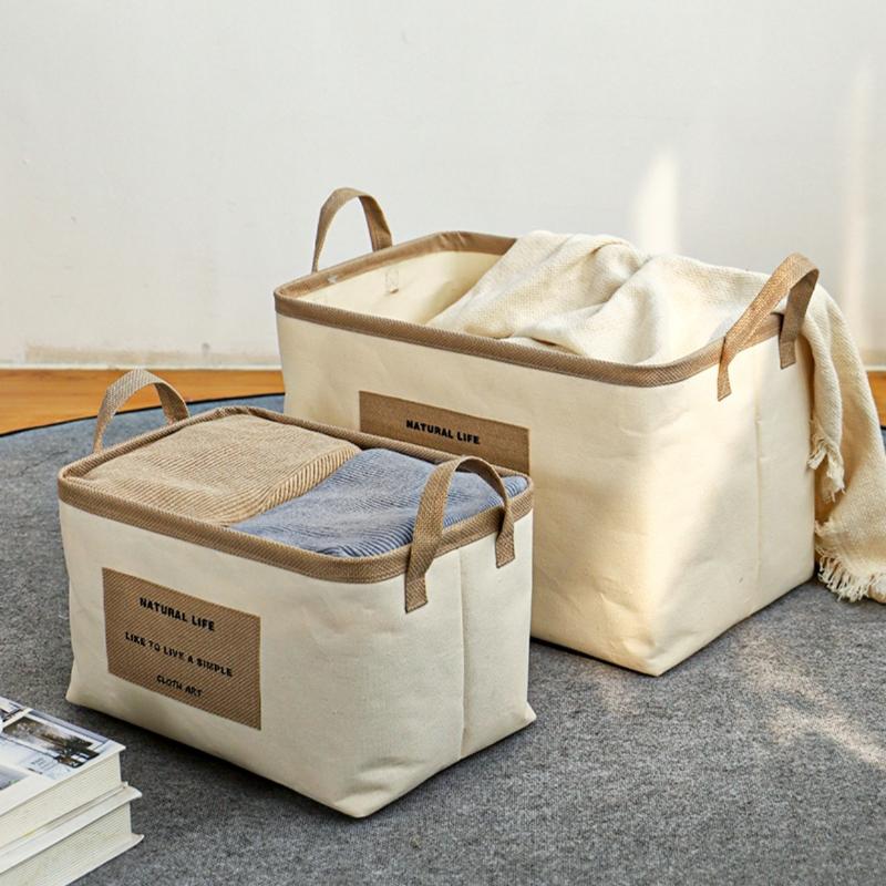 Household Clothing Storage Box Foldable Large Capacity Fabric Desktop Snack Toy Storage Basket Book and Miscellaneous Sorting Basket with Handle