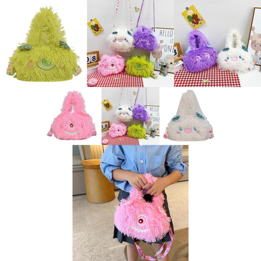Cute Cartoon Monster Plush Shoulder Bag For Kindergarten Girls Furry Handbag