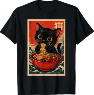 Kawaii Anime Cat Ramen Japanese Graphic Tees Men Women T-Shirt