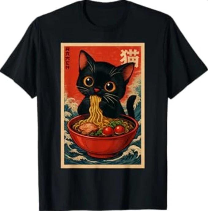 

Kawaii Anime Cat Ramen Japanese Graphic Tees Men Women T-Shirt 4XL