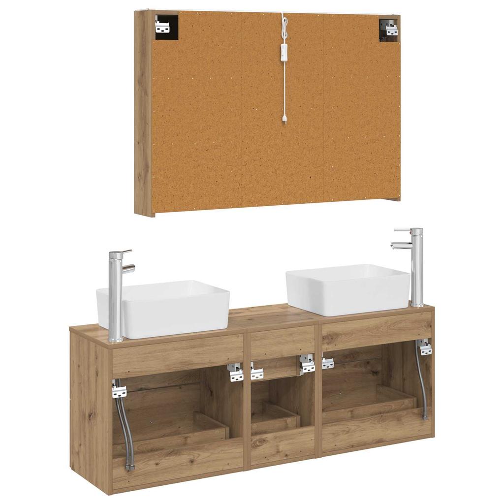 Bathroom Furniture Set 4 pcs Artisan Oak Engineered Wood and Glass