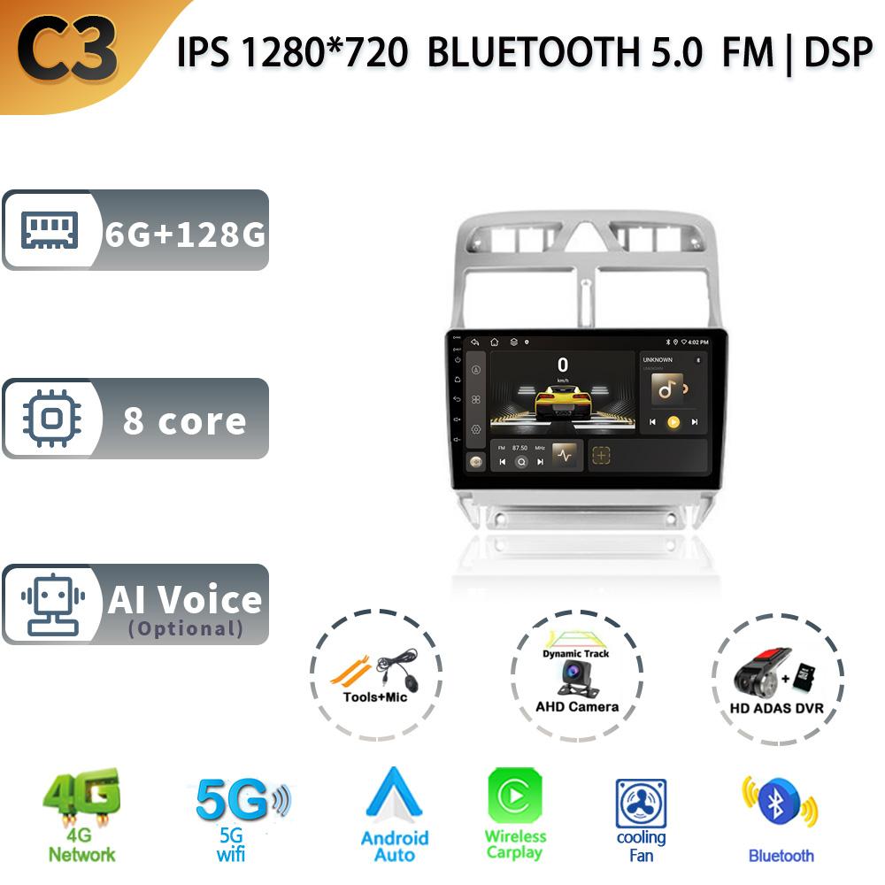 Android 13 Car Radio Wireless Carplay For Peugeot 307 Year 2001-2008 5G Stereo Multimedia GPS Navigation Head Unit Screen