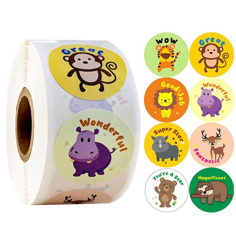 500/roll Children's Reward Stickers: Creative Cartoon Animals for Teacher Praise & Student Encouragement