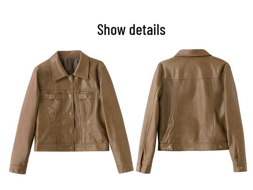 2025 Women's Slim Leather Jacket: Short, Fashionable, Turn-Down Collar Coat XG9957