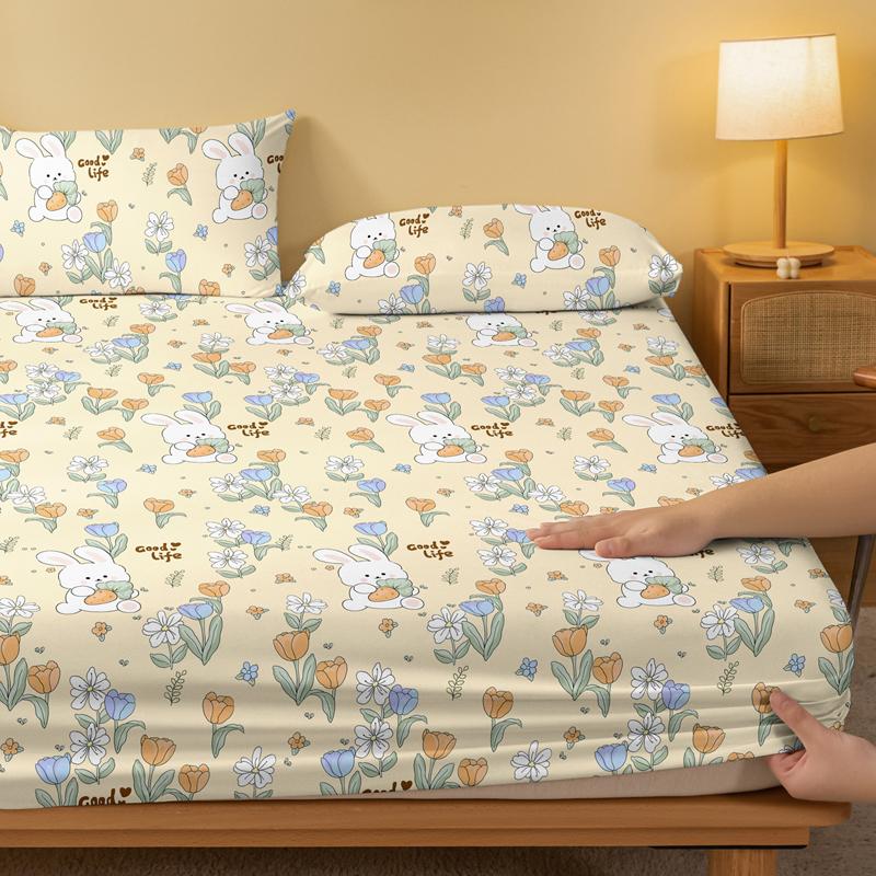Simple 1 Modern Plant Flower Animal Printed Matte Fitted Sheet, Bedroom Printed Bed Cover, Bedding Excluding Pillowcases