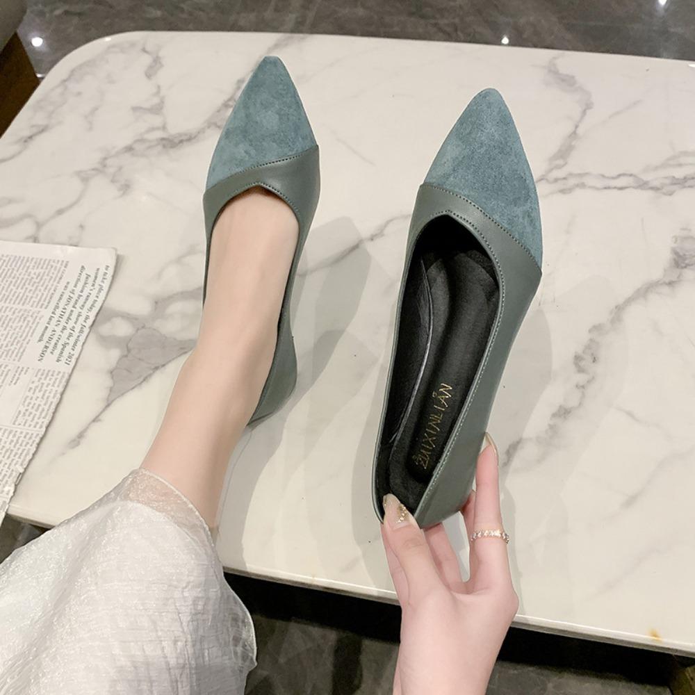 Flats Womens Spring Autumn Black Work Leather Shoes Pointed and Comfortable Professional Shallow Mouth Low Heel Work Shoes Women