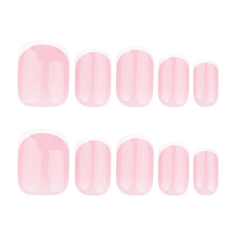24 pezzi Unghie Finte Acriliche Lucide Corte Quadrate da Premere con Punte Francesi Adesive Manicure per Donne e Ragazze