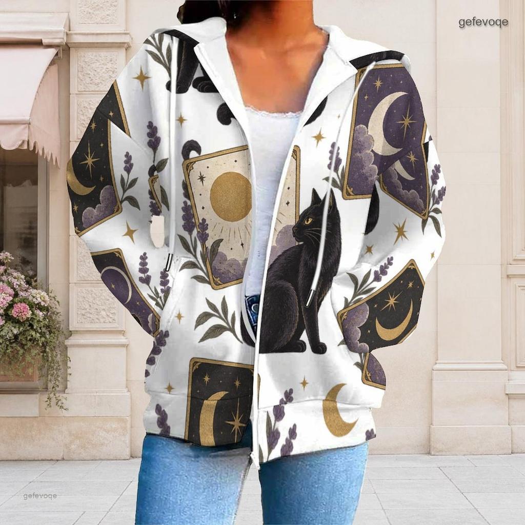 Women Plus Size Zip Up Long Sleeve Drawstring Hoodie White Dark Rose Bat Key Lock Printed Sweatshirt With Pockets