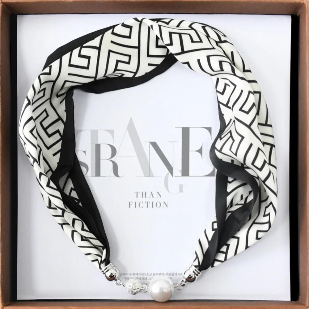 Chinese Retro Multi-Functional Magnetic Women'S Silk Scarf Small Strip Diamond Magnetic Buckle Small Scarf