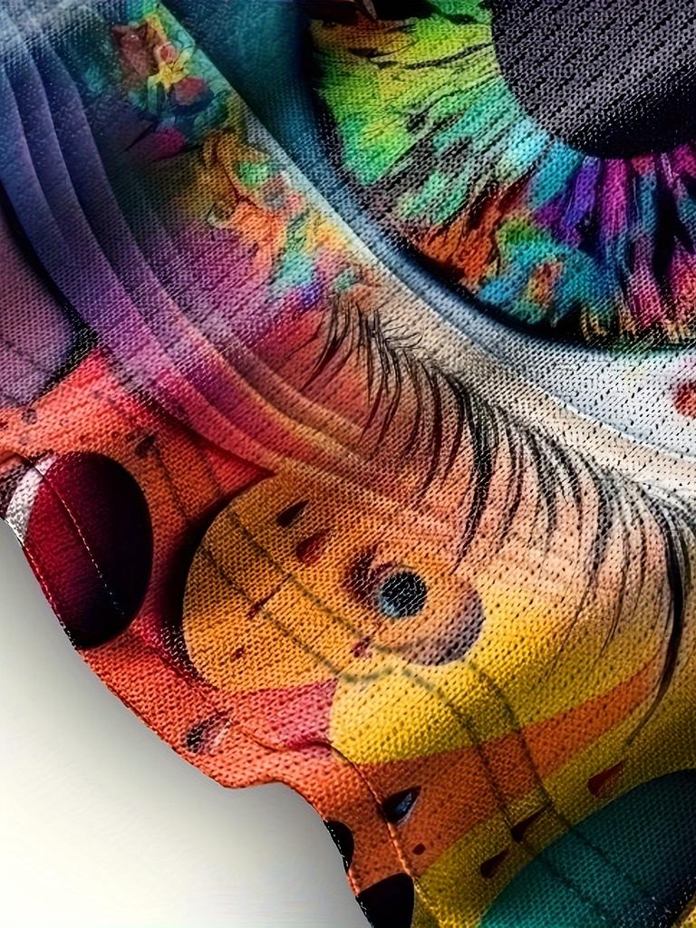 Men's Graffiti Style Colorful Eye Pattern Print T-shirt With Crew Neck And Short Sleeve Tops Suitable For Summer Leisurewear