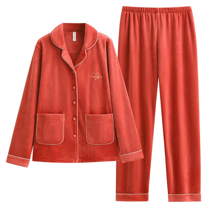 Pajamas Ladies Autumn And Winter Thickened Warm Long Sleeve Island Fleece Suit Winter Coral Fleece Loungewear