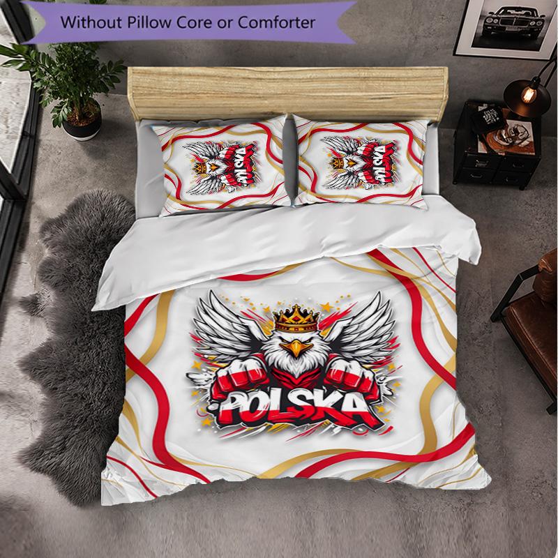 Poland Football Pattern 3 Pieces Bedding Set Soft Microfiber Duvet Cover with Pillow Cases for Bedroom