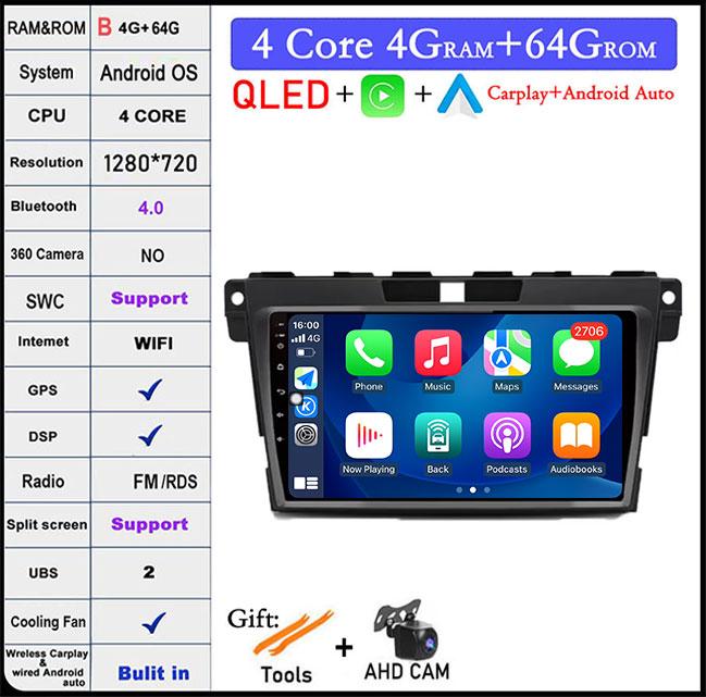 QLED Android 14 Car Radio For Mazda CX7 CX-7 CX 7 2008 - 2015 Car Multimedia Navigation GPS Video Carplay Auto BT RDS Stereo