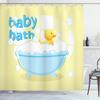 Duck Shower Curtain,  Duckling Swims In Freestanding Bathtub Filled with Bubbles Bath Toys, Cloth Fabric Bathroom Decor