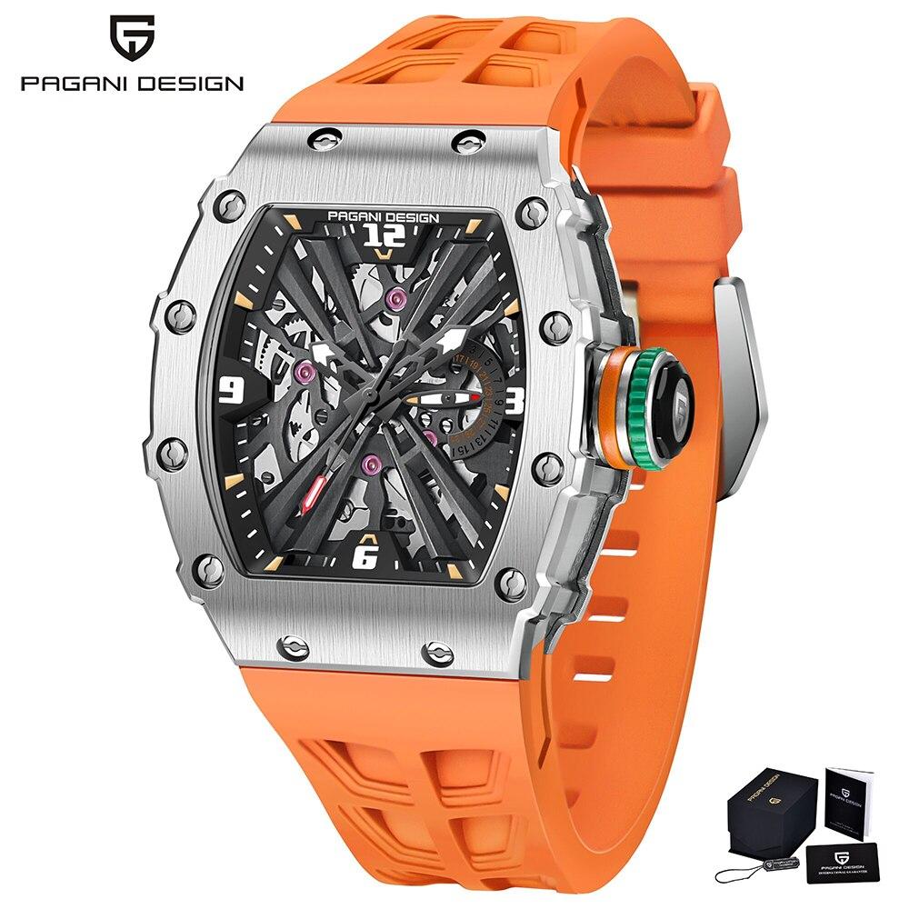 New PAGANI DESIGN Men's Quartz Watches VH65 Skeleton Dial 100M Waterproof Sport Rectangle Sapphire Glass Watch for Men