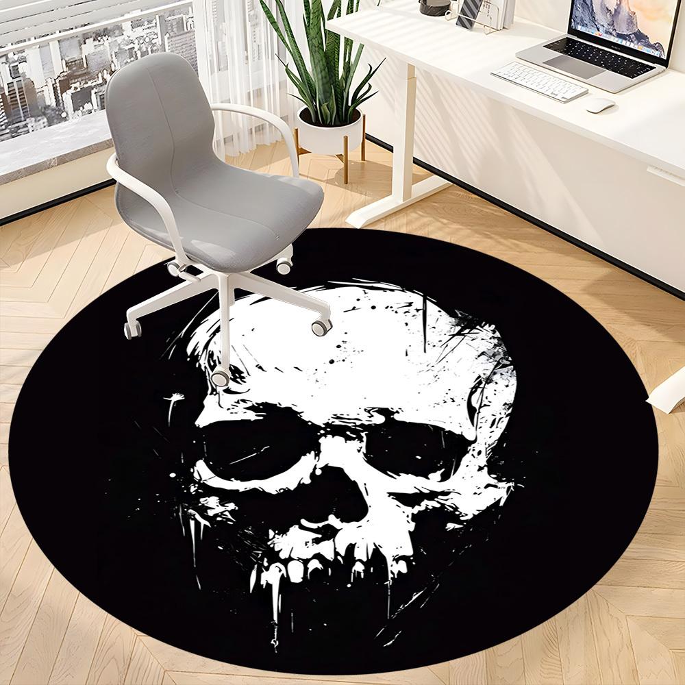 1pc Skull Art Office Round Area Rug,  Mat Suitable For Office, Under Office Chairs Bedroom Living Room Home Decor, Room Deco