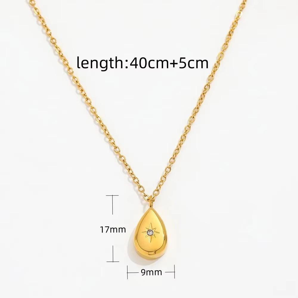 Fenny Fashion Geometric Water Drop Square Zirconia Pendant Pendant Trendy Necklace Stainless Steel Jewelry