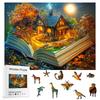 3D Stereo Book Scene Wooden Puzzle - Montessori Toy with Exquisite Patterns, Animal-Themed, Birthday Gift for Adults & Kids
