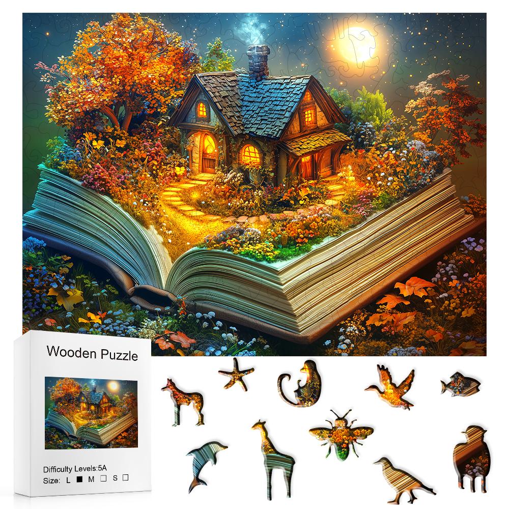 3D Stereo Book Scene Wooden Puzzle - Montessori Toy with Exquisite Patterns, Animal-Themed, Birthday Gift for Adults & Kids