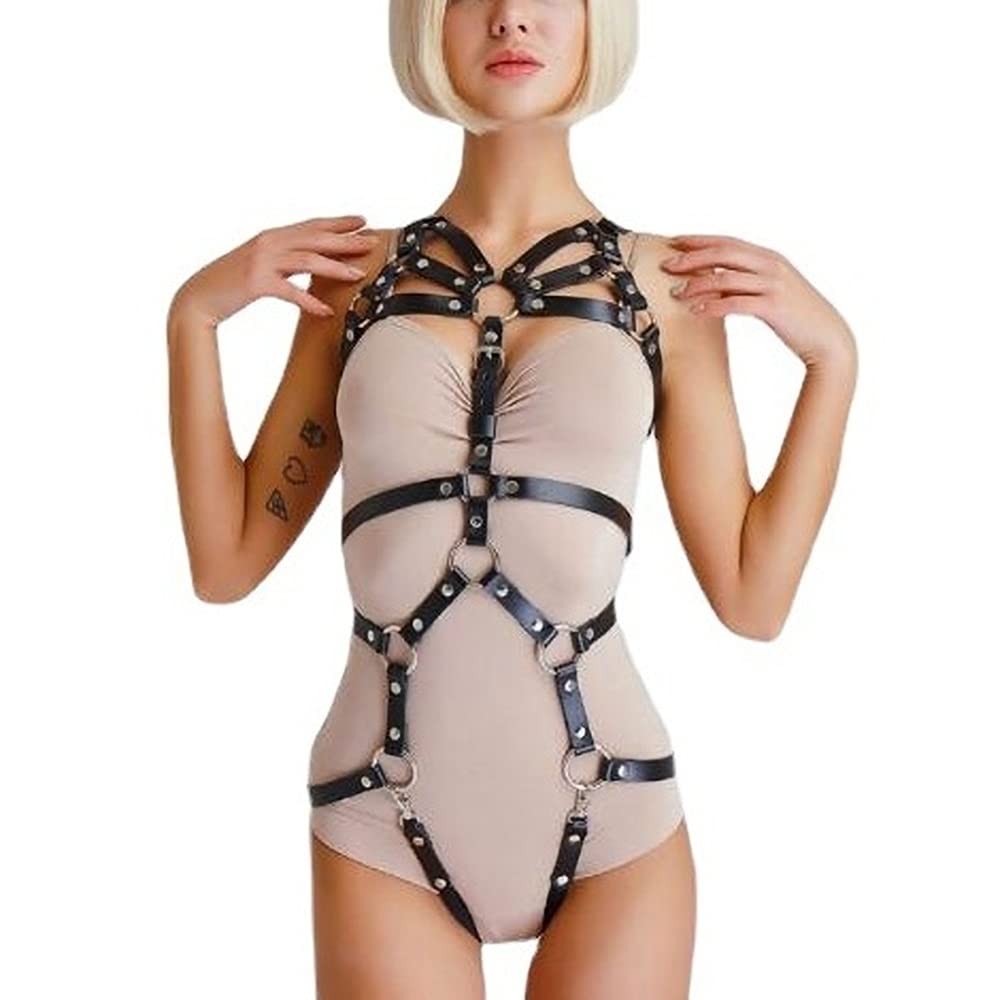 MONEON Bondage Hardcore Costume Cosplay Restraint Belt Sexy Harness Faux Leather Soft SM Goods Dominatrix Costume Restraint Clothing Bondage Extreme