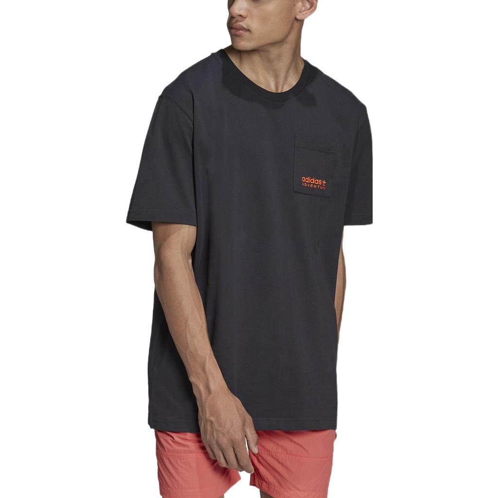 Adidas Originals Sport Casual Pocket Butterfly Logo Crew Neck Short Sleeve T-Shirt Men Tops Black HF4795