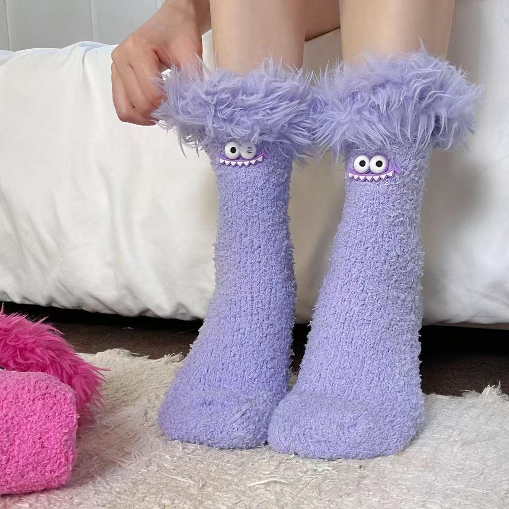 Women's Mid Calf Floor Socks with Pattern, Thick Warm Socks for Indoor Use