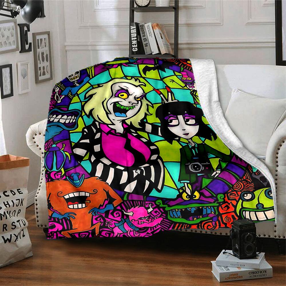 1pc Beetlejuice Blanket Lightweight Flannel Throw For Sofa, Bed, Travel, Camping, Livingroom, Office, Couch, Chair, And Bed