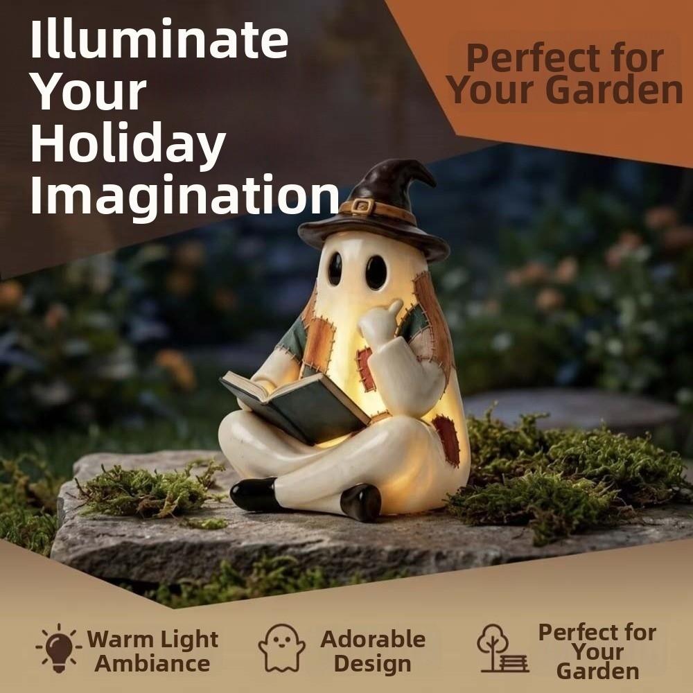Resin Made Patchwork Ghost Light Lightweight Button Cell Battery Operated Ghost Pumpkin Lantern 3D Shaped Soft Glow