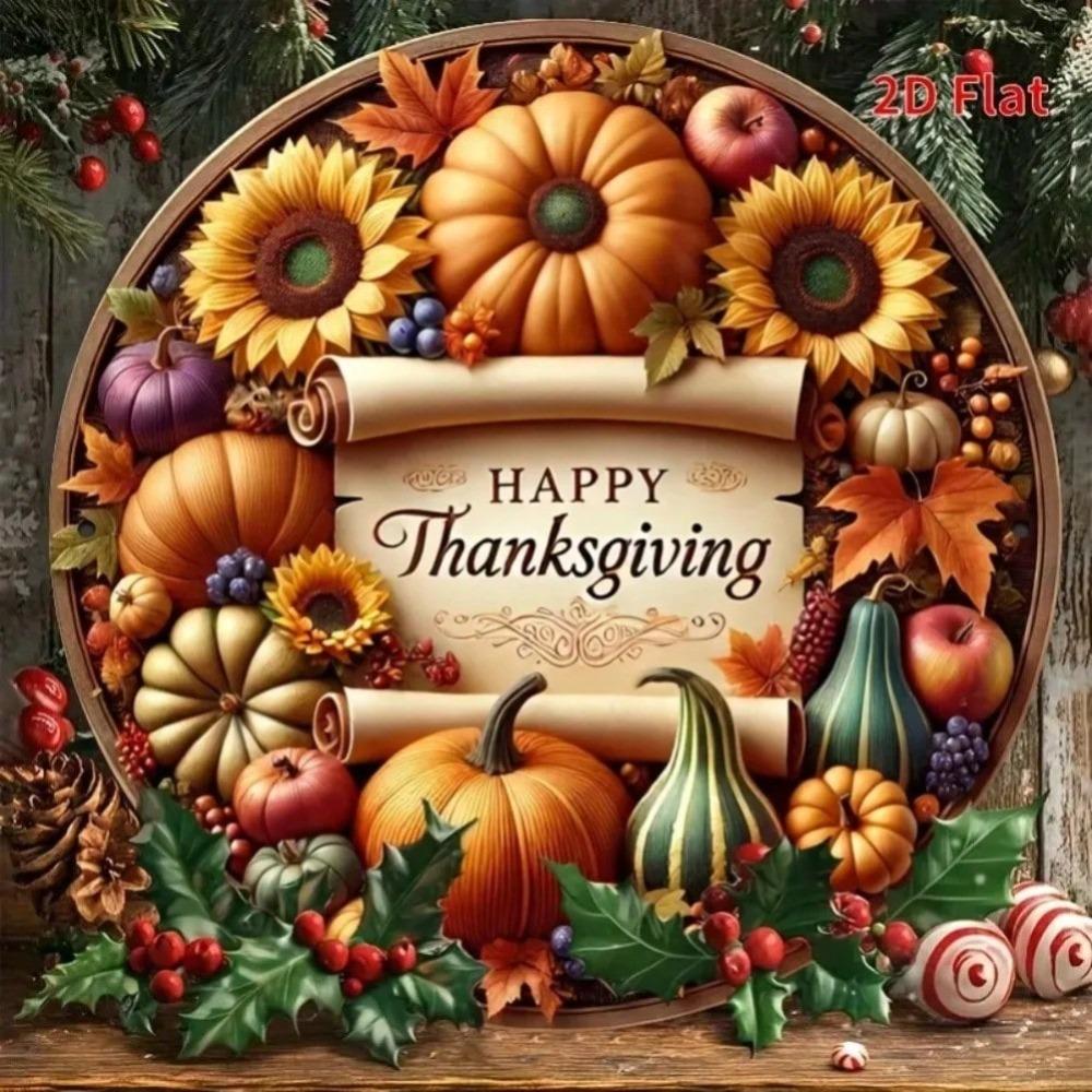 Vintage Sunflower Thanksgiving Metal Wall Art Round Iron Sign Fall Floral Decor