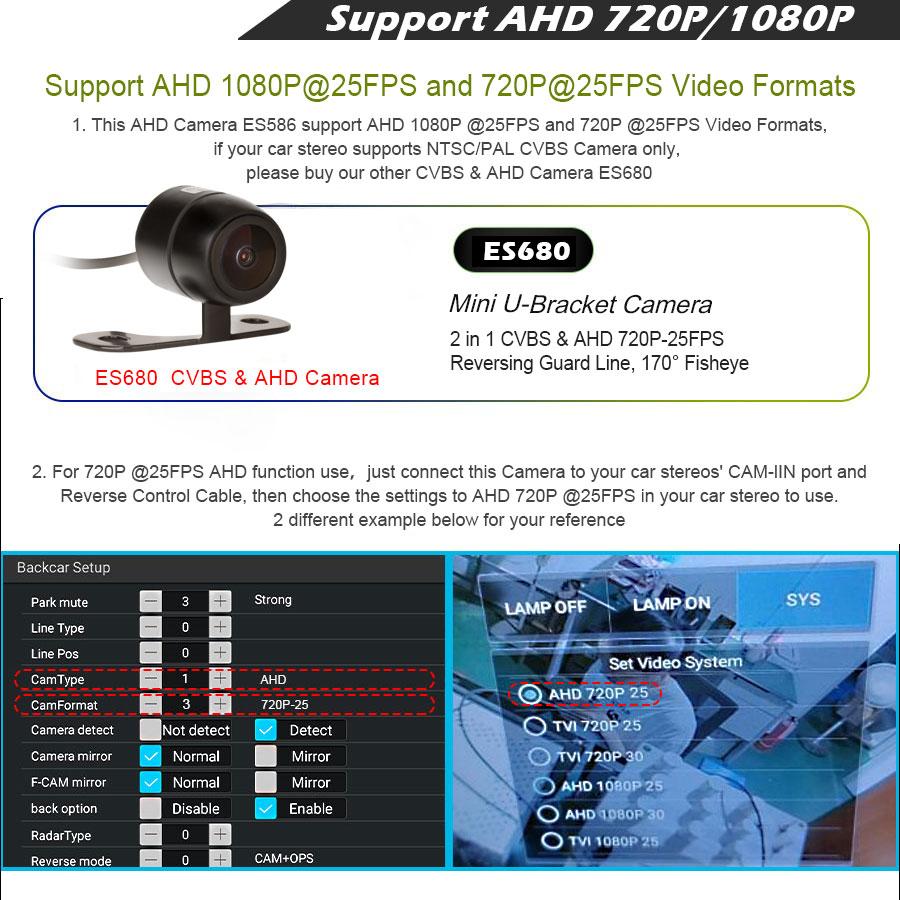 EU Stock Erisin ES586 AHD 1080P 150 Degree Waterproof Night View Reverse Backup Camera